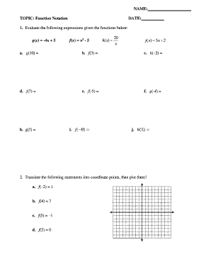 Function Notation Worksheet