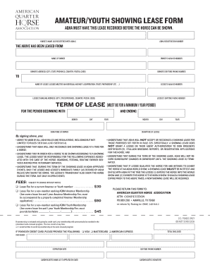 AQHA Horse Showing Lease Form