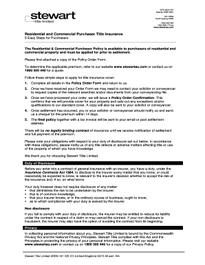 Residential and Commercial Purchaser Title Insurance Policy Order Form