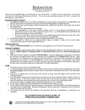 Bernstein Management Corporation Rental Application