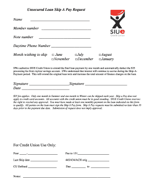 Unsecured Loan Skip A Pay Request