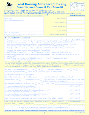 Housing Benefit and Council Tax Benefit Application Form
