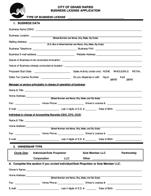 City of Grand Rapids Business License Application