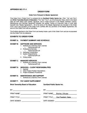 Order Form Pursuant to Master Agreement