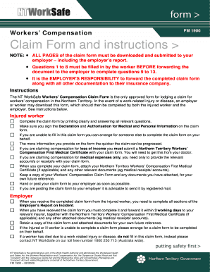 NT WorkSafe Workers’ Compensation Claim Form