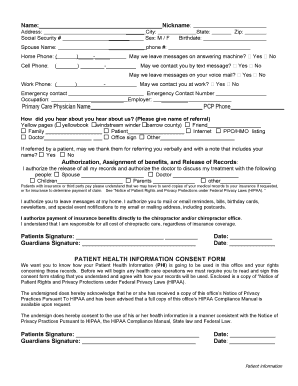 Patient Health Information Consent Form