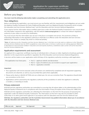 Application for Supervisor Certificate