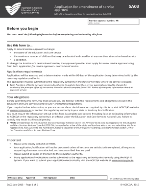 BApplicationb for Amendment of Service Approval - acecqa