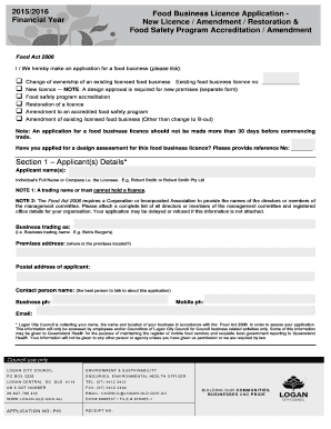 Food Business Licence Application