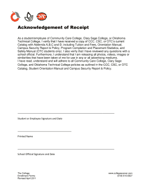 Acknowledgement of Receipt Form