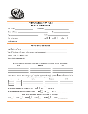 Business Credit Prequalification Form