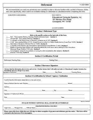 US Federal Student Loan Deferment Form