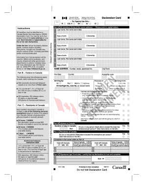 Canada Border Services Agency Declaration Card