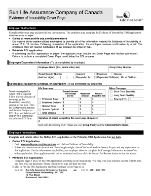Sun Life Evidence of Insurability Application