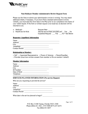 Non-Medicare Member Administrative Review Request Form