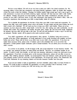 Child Dental Health and History Form
