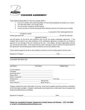 Cosigner Agreement for Rental Lease