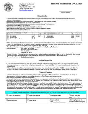Beer and Wine License Application