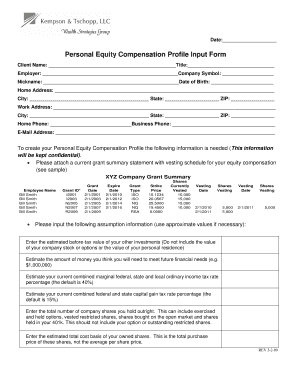 Personal Equity Compensation Profile Input Form