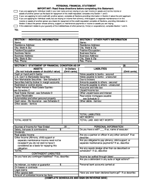 Personal Financial Statement Form