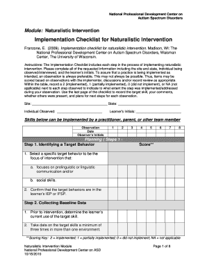 Implementation Checklist for Naturalistic Intervention