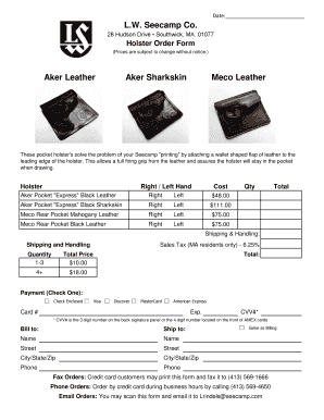 Holster Order Form
