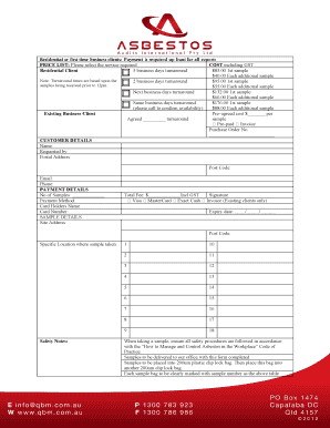 Asbestos Sample Analysis Order Form
