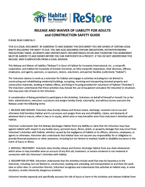 Release and Waiver of Liability for Construction Volunteers