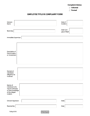 Employee Title Ix Complaint Formpdf Fill Online Printable Fillable Blank Complaint Letter Title Ix Report Template