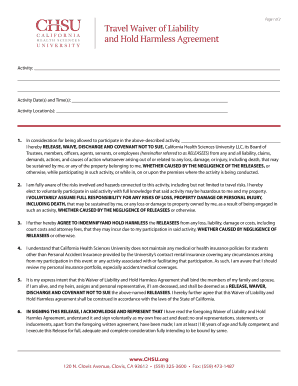 Travel Waiver of Liability and Hold Harmless Agreement