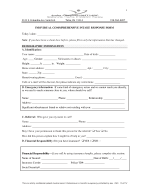 Individual Comprehensive Intake Response Form