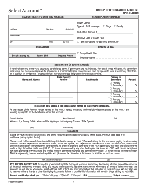 Health Savings Account Application