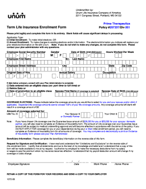 Prime Therapeutics Term Life Insurance Enrollment Form