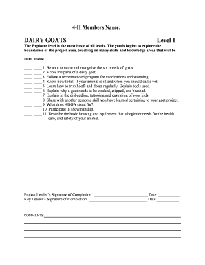 4-H Dairy Goats Project Completion Form
