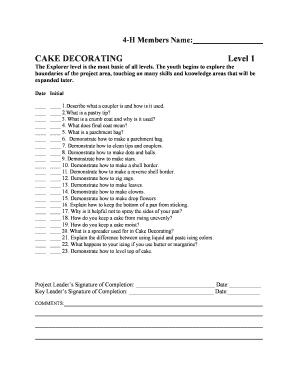 4-H Cake Decorating Achievement Record