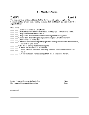 4-H Dairy Project Completion Form