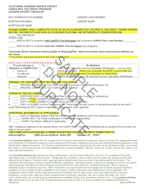 California MCC Tax Credit Program Closing Packet Checklist