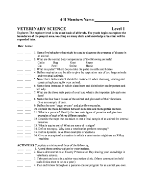 4-H Veterinary Science Level 1 Form