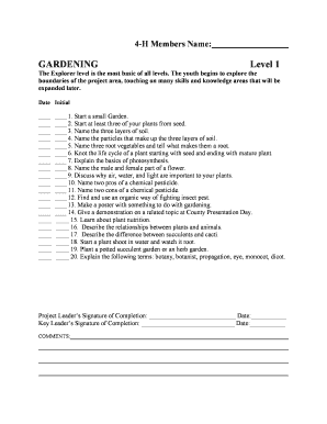 4-H Gardening Project Completion Form