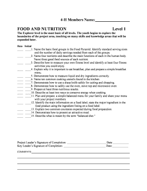 4-H Food and Nutrition Project Completion Form