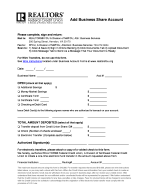 Business Share Account Application
