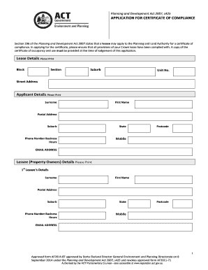 Application for Certificate of Compliance