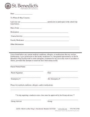 School Trip Permission Slip
