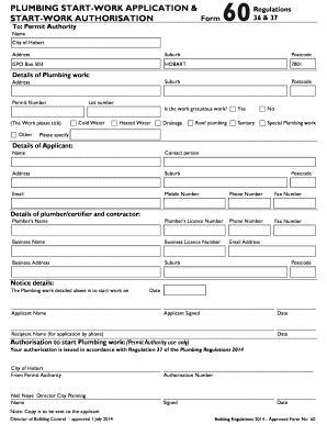 Plumbing Start-Work Application Form 60