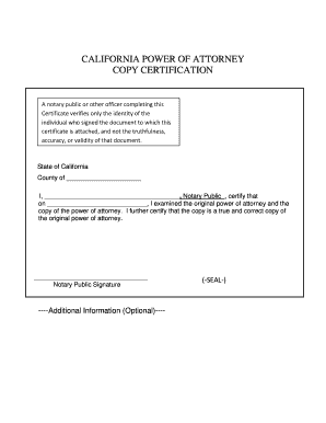 CALIFORNIA POWER OF ATTORNEY COPY CERTIFICATION