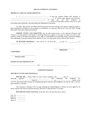 Special Power of Attorney for Auto Loan