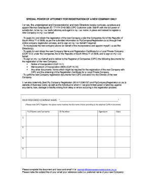 Special Power of Attorney for Company Registration