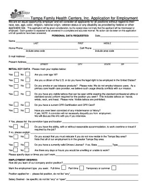 Tampa Family Health Centers Employment Application