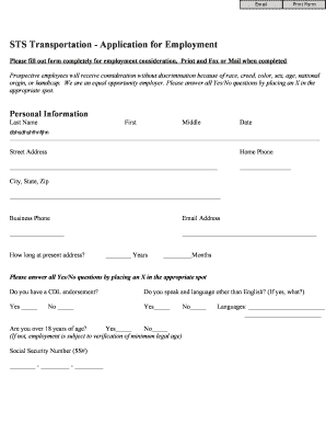 STS Transportation Employment Application