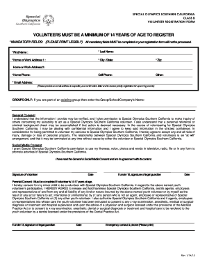 Special Olympics Southern California Volunteer Registration Form